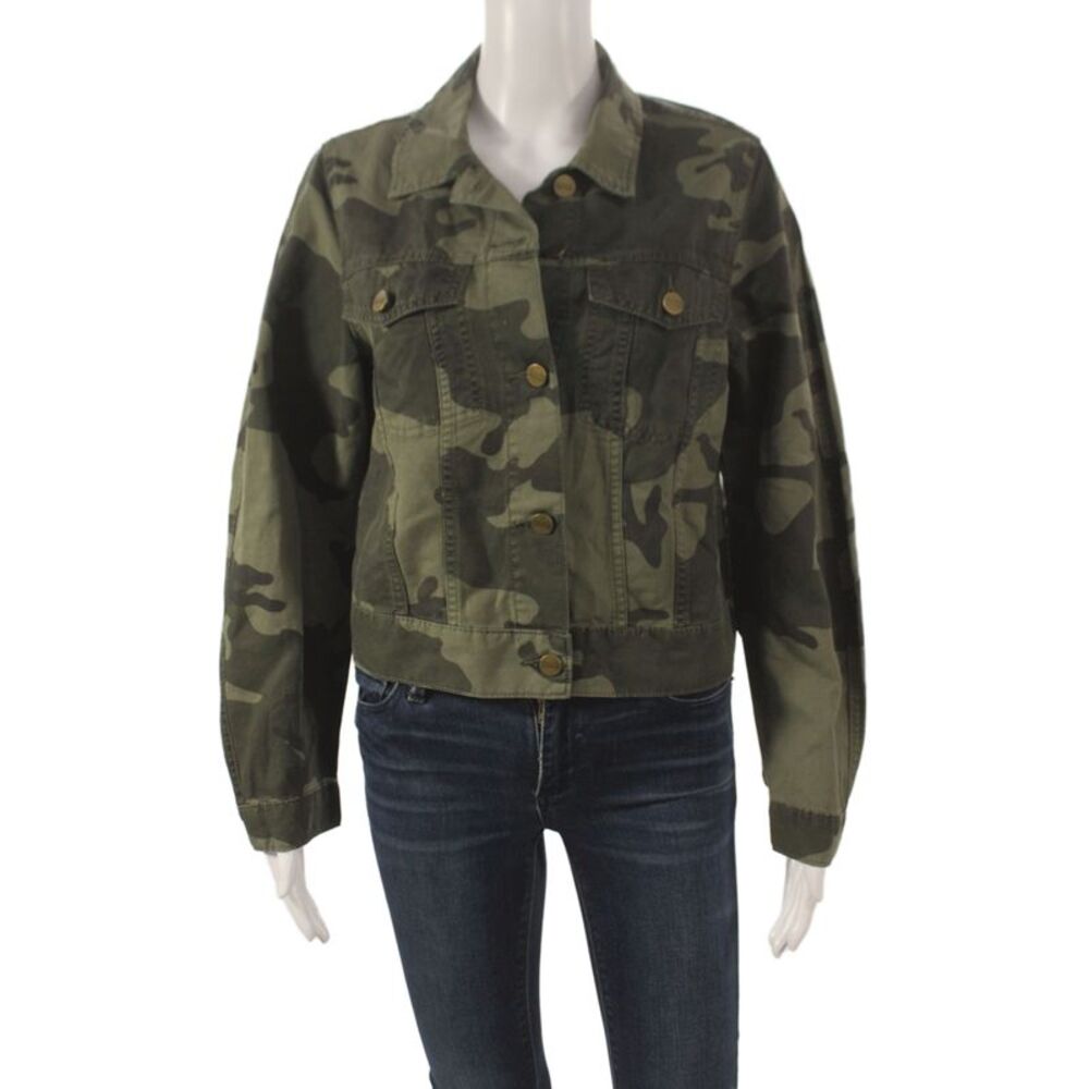 Sanctuary Womens Military Camouflage Jacket Green Long Sleeve Button Size S